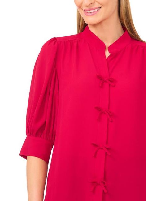Cece Red Bow Detail Button Front Top