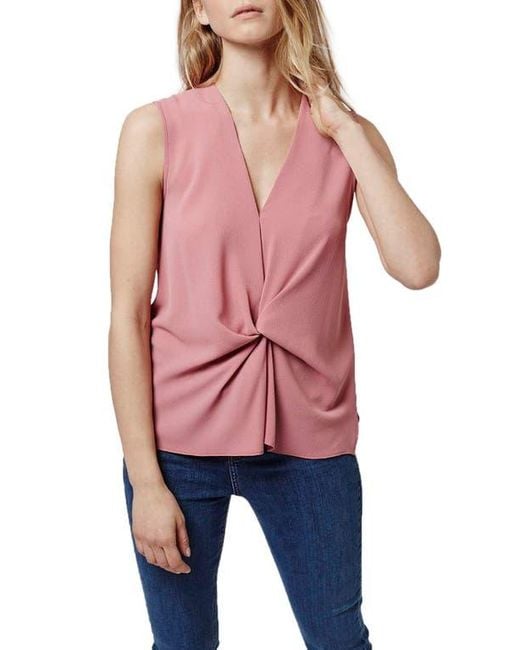 TOPSHOP Red Tucked Sleeveless Blouse