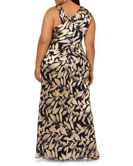 Adrianna Papell Multicolor Asymmetric Metallic Foil Leaf Gown