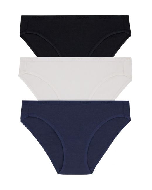 DKNY Blue Cotton Blend Assorted 3-Pack Bikinis