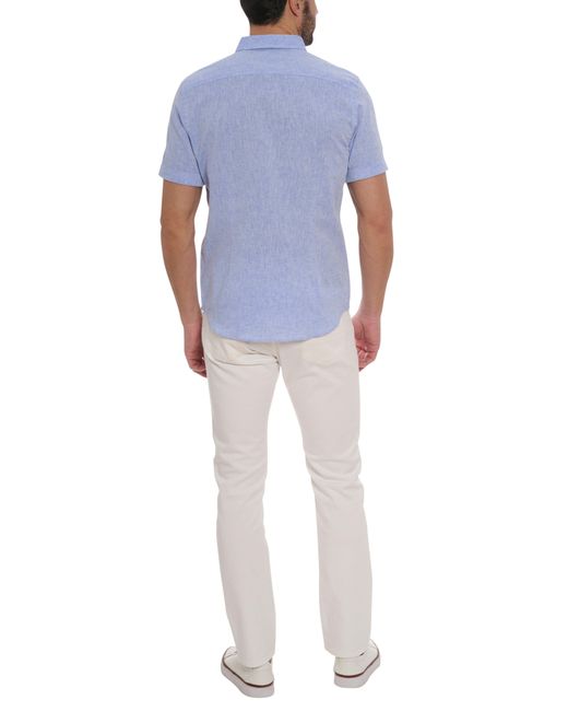 Robert Graham Blue Palmer Tailored Fit Short Sleeve Linen Blend Button-up Shirt for men