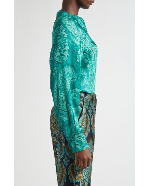 Etro Green Tapered Long Sleeve Silk Top