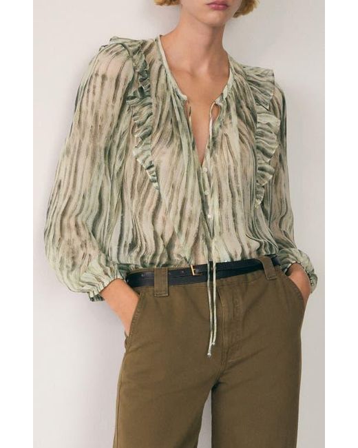 Mango Green Ruffle Semisheer Top