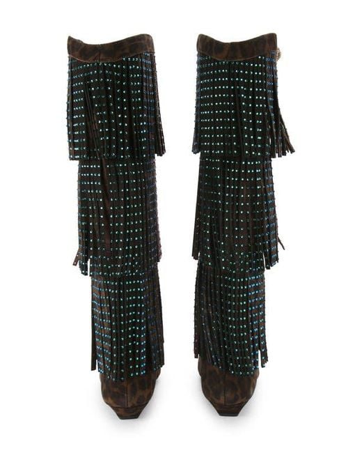 Kurt Geiger Black Crystal Embellished Fringe Western Boot
