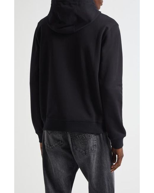 Versace Black Via Gesù Logo Graphic Hoodie for men
