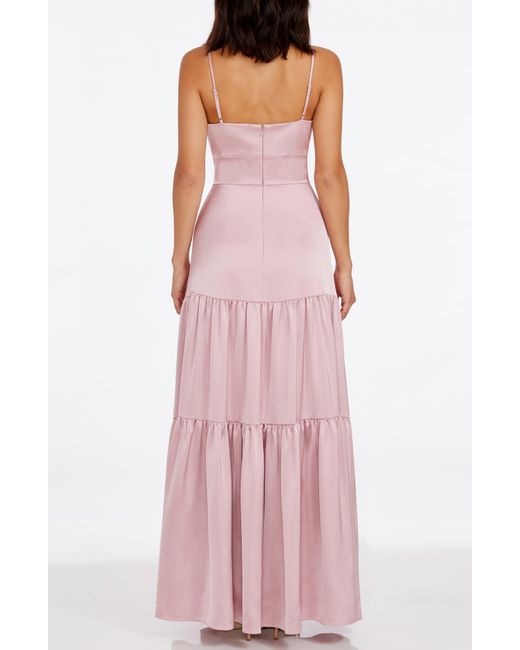 Dress the Population Pink Tess Tiered Satin Gown