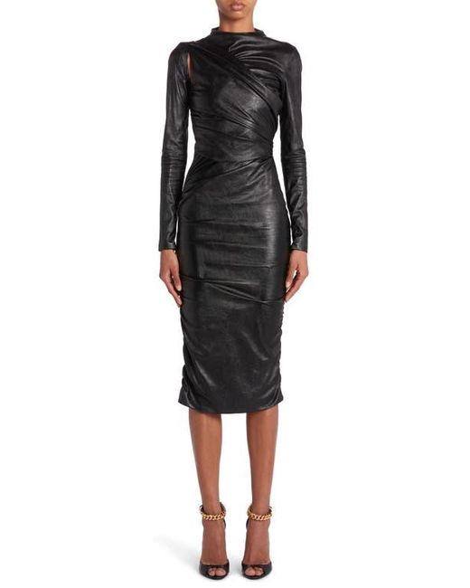 Tom Ford Ruched Long Sleeve Faux Leather Dress in Black Lyst