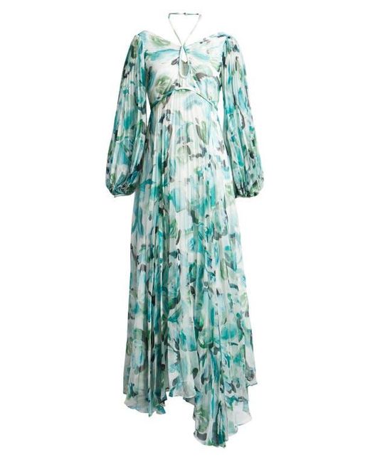 Acler Blue Sandywell Pleated Long Sleeve Maxi Dress