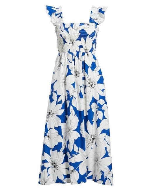 Anne Klein Smocked Ruffle Sundress in Blue | Lyst