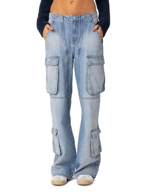 Edikted Tara Low Rise Cargo Jeans in Blue Lyst