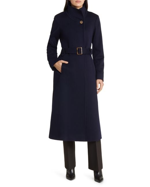 Fleurette Blue Hudson Belted Wool Longline Coat