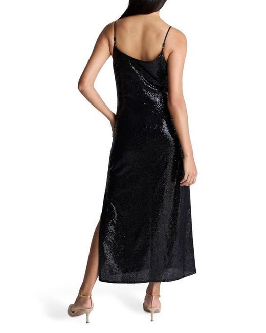 Kenneth Cole Black Sequin Cowl Neck Midi Slipdress
