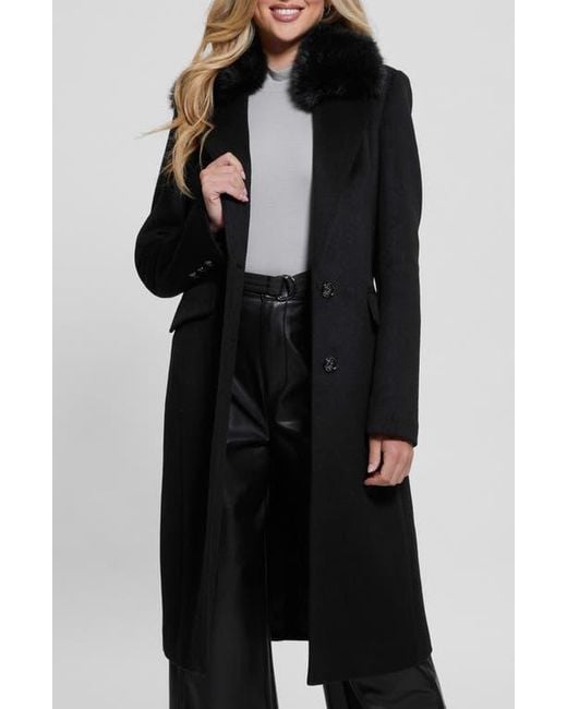 Guess Black Nancy Coat With Removable Faux Fur Collar