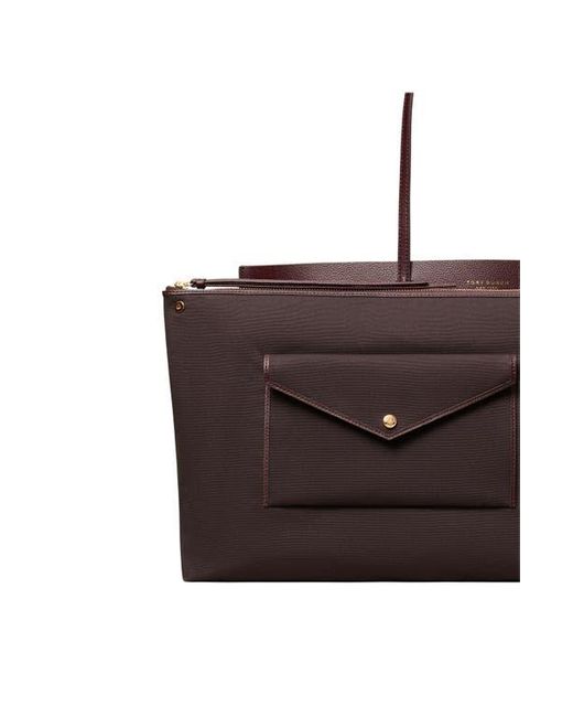 Tory Burch Purple Perry Triple Compartment Leather Tote