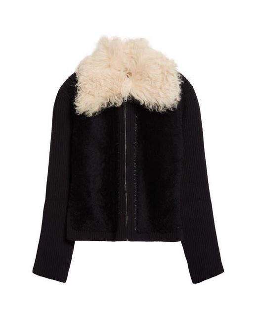 Marni Blue Genuine Shearling & Virgin Wool Cardigan