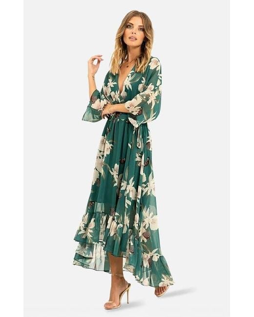 slim fit dress slacks Chi Chi London Women's Cami Floral Wrap Midi Dip Hem Dress in Blue 16
