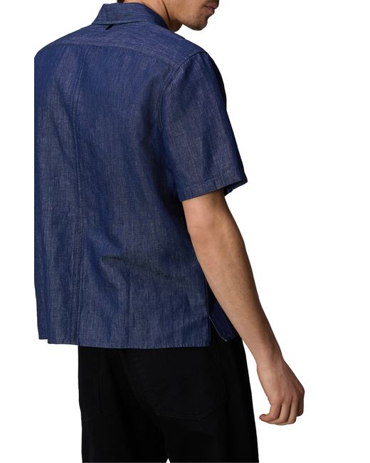 Rag & Bone Blue Dalton Hemp & Cotton Short Sleeve Button-up Shirt for men