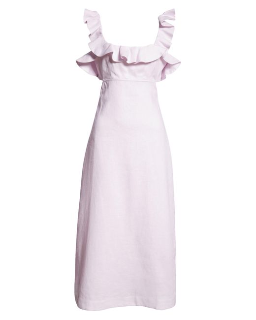 Zimmermann White Ruffle Linen Midi Dress