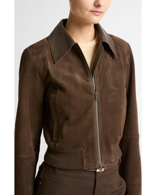 Vince Brown Shrunken Suede Bomber Jacket