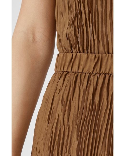 Eileen Fisher Brown Pleated Silk Midi Skirt