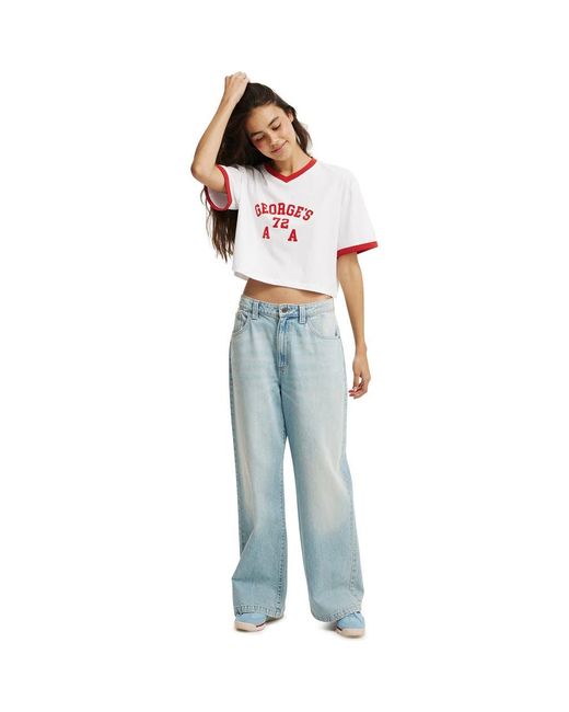 Cotton On Blue V Neck Boxy Crop Graphic Tee