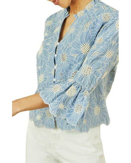 Yumi' Blue Daisy Broderie Shirt