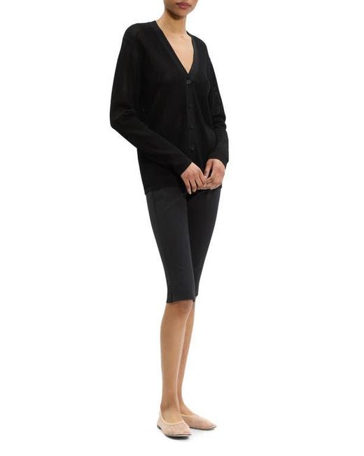 Theory Black Pointelle V-Neck Cardigan
