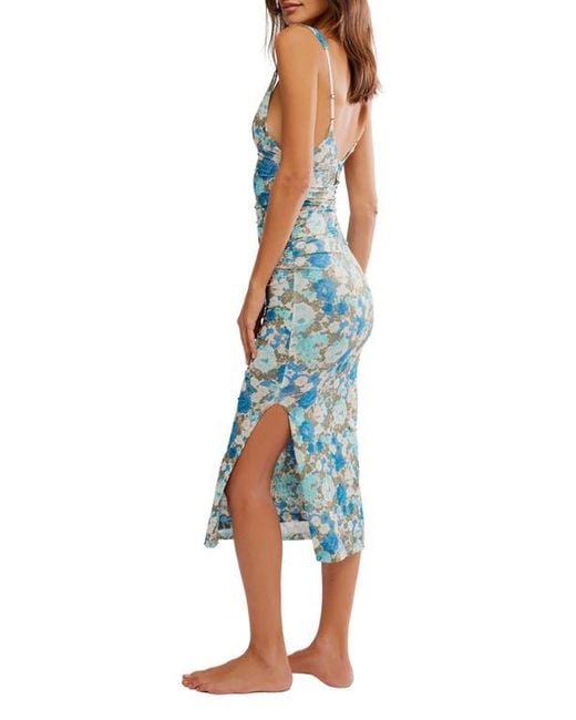 Free People Blue Print Mesh Body-Con Dress