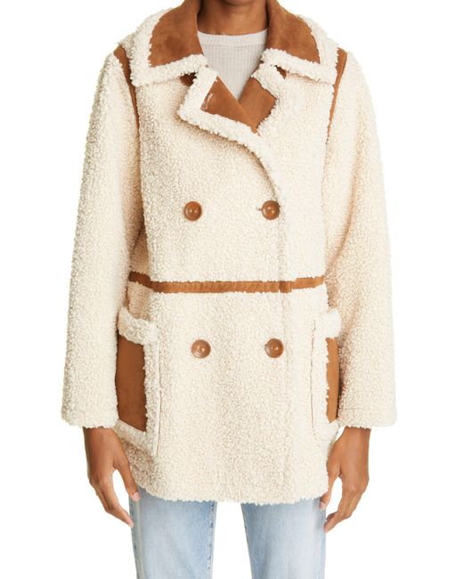 Stand Studio Natural Chloe Double Breasted Faux Shearling Jacket