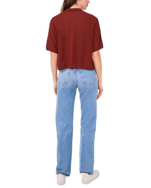 Halogen® Red Open Stitch Button-Up Polo Sweater