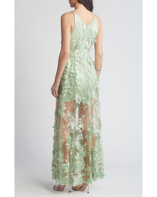 Dress the Population Green Sidney Deep V-neck 3d Lace Gown