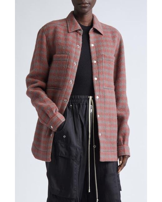 Rick Owens Brown Check Virgin Wool Overshirt