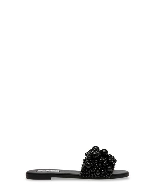 Steve Madden Black Knicky Imitation Pearl Embellished Slide Sandal