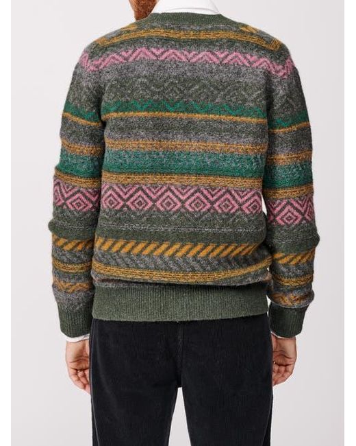 aubi Green Fair Isle Wool Cardigan for men