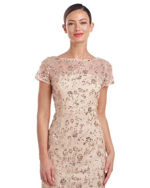 JS Collections Natural Sequin Embroidered Cocktail Dress