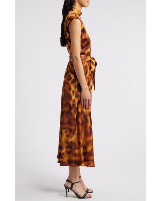 Tahari Orange Tortoiseshell Print Sleeveless Mock Neck Midi Dress