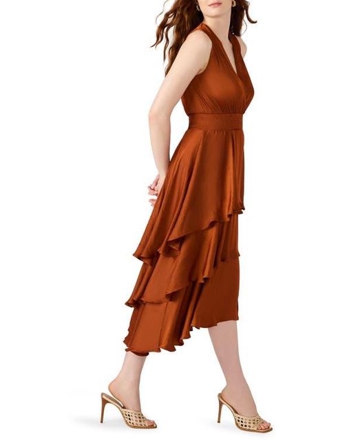 Steve Madden Brown Beiley Sleeveless Tiered Midi Dress