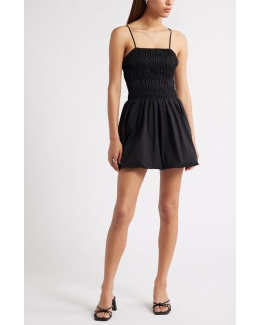 Open Edit Black Shirred Minidress