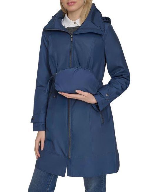 Cole Haan Women's Blue Travel Packable Hooded Rain Jacket
