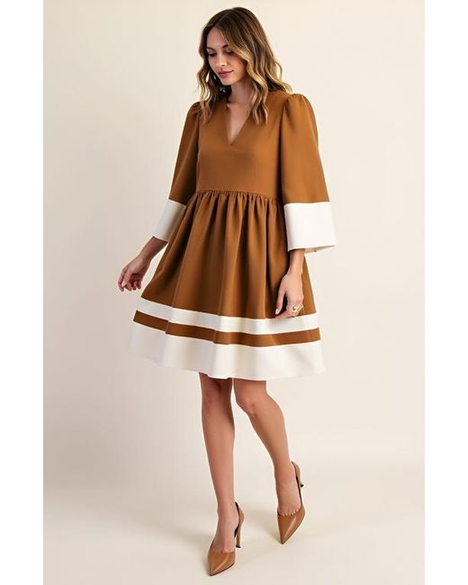 brown fit and flare mini dress Desert Doll Fit and Flare Lace Trim Mini Dress – VICI main image 1