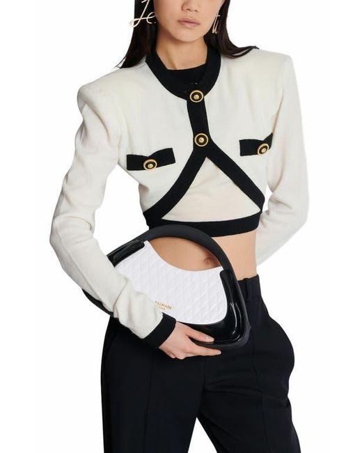 Balmain White Two-Tone Quilted Medium Jolie Madame Bag