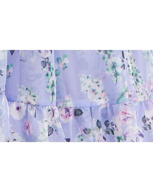 Ieena for Mac Duggal Purple Floral Ruffle Tiered Maxi Dress