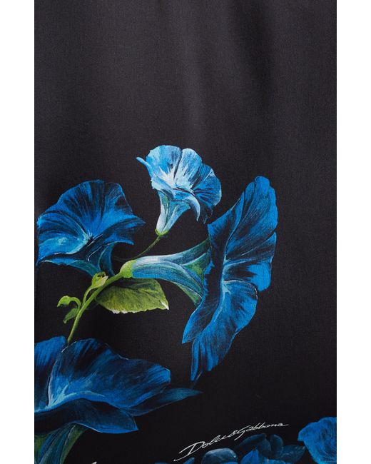 Dolce & Gabbana Bluebell Floral Print Tie Neck Silk Satin Shirt With Detachable Appliqué