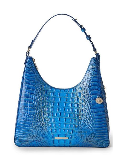 Brahmin Blue Tabitha Croc Embossed Leather Shoulder Bag