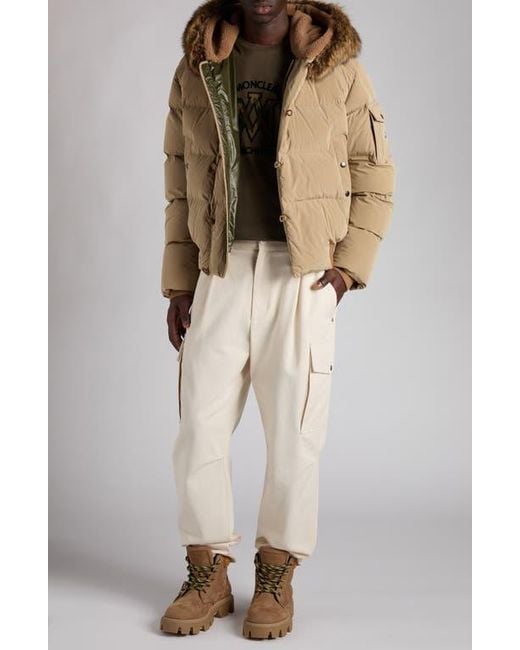 Moncler Natural Luynes Down Jacket With Faux Fur Trim for men