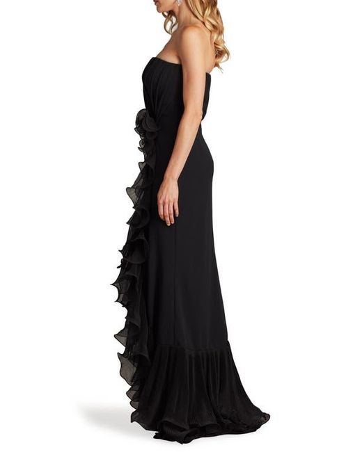 Tadashi Shoji Black Ruffle Detail Strapless Gown