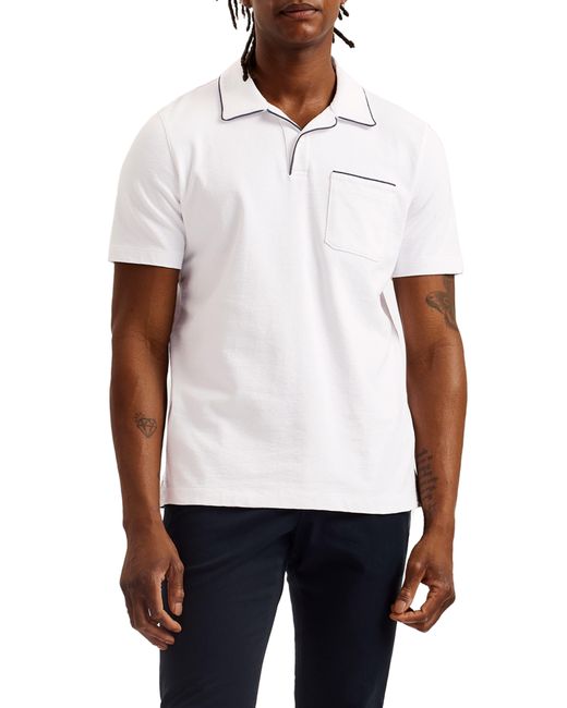 Ted Baker White Paisel Piped Cotton Polo for men