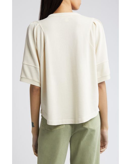 Treasure & Bond Green Pleated Puff Sleeve Cotton Blend Sweatshirt