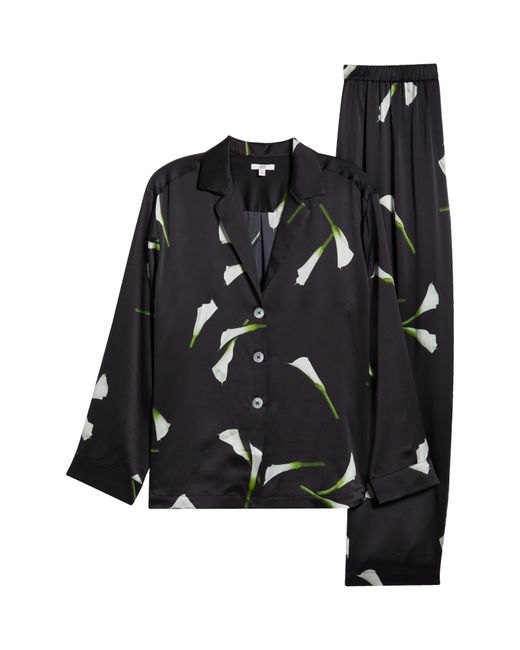 Lunya Black Long Sleeve Washable Silk Pajamas