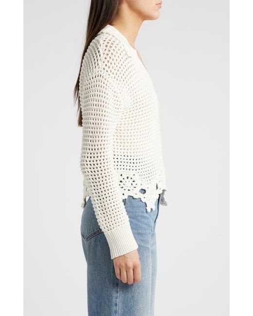 Rails White Louise Open Stitch Scallop Sweater